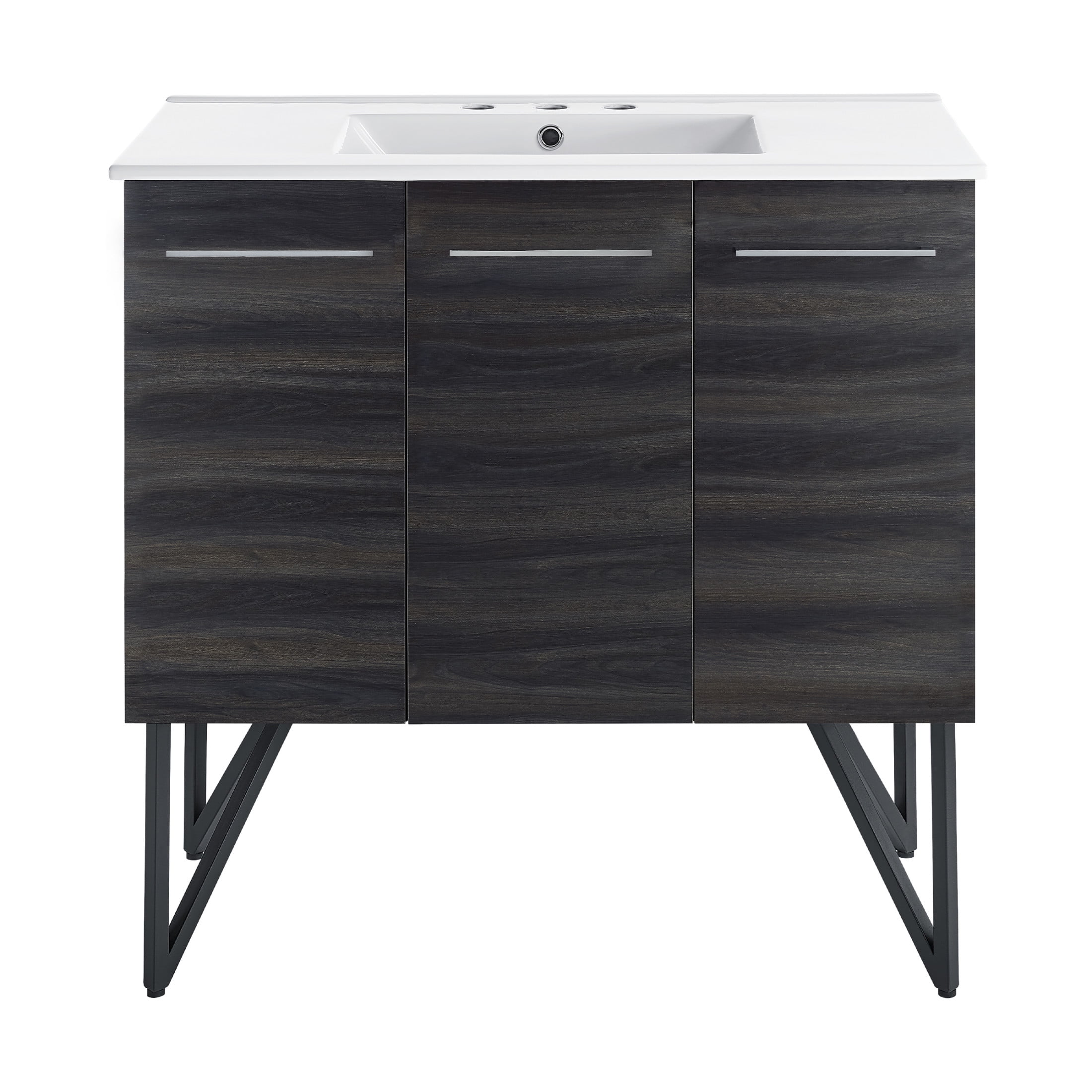 Annecy 36 in. Black Walnut Bathroom Vanity With White, 3-Hole Ceramic Sink Top