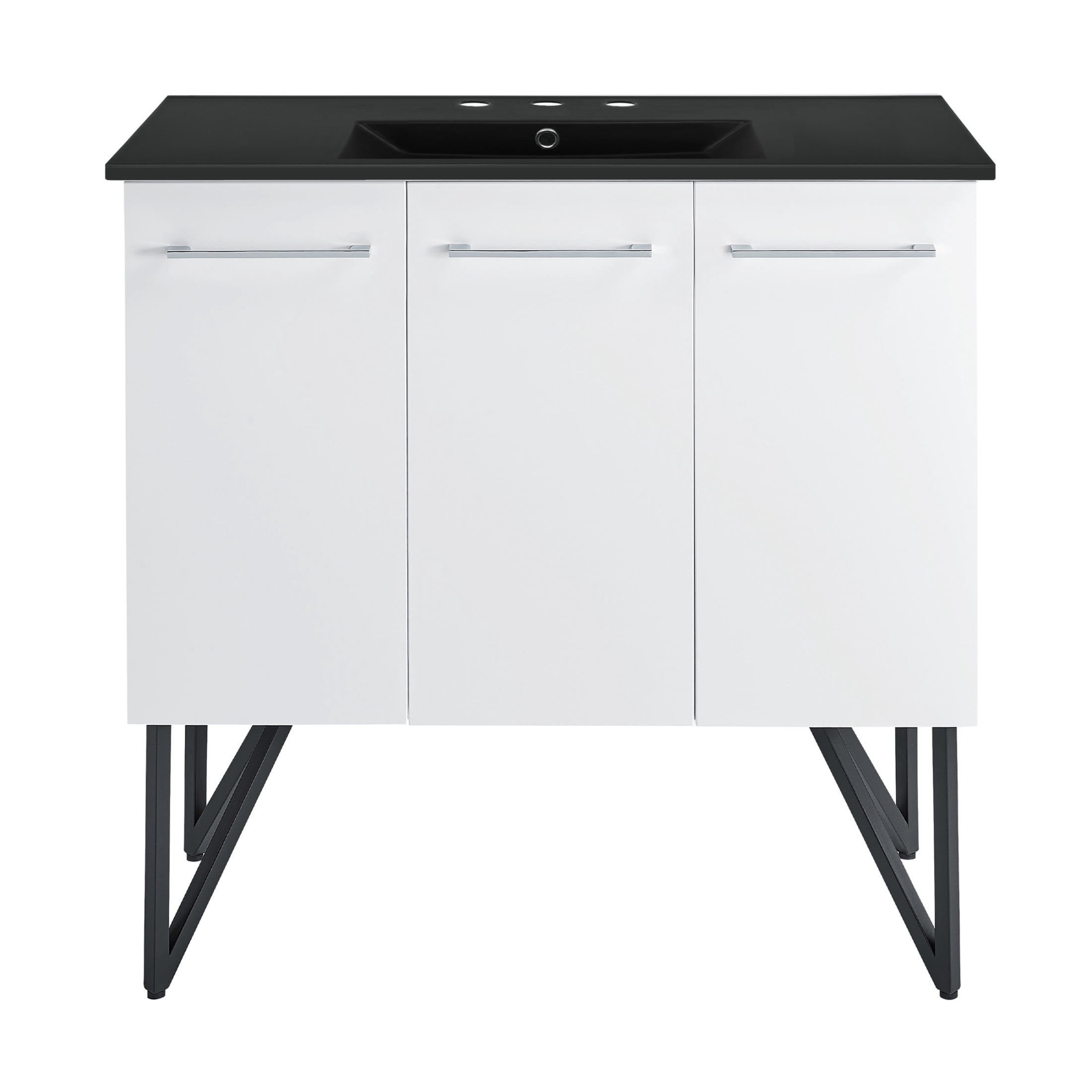 Annecy 36 in. White Bathroom Vanity With Black, 3-Hole Ceramic Sink Top