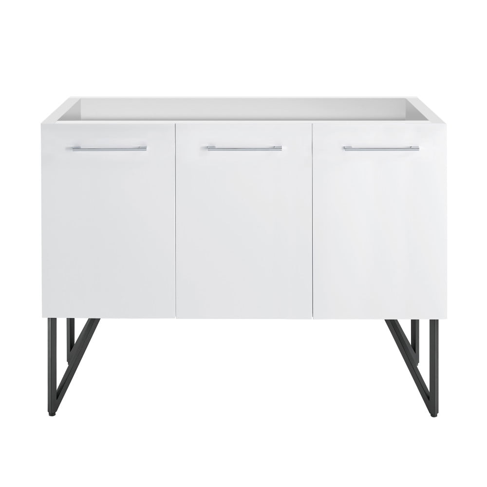 Annecy 48" Glossy White and Black Walnut Bathroom Vanity Cabinet
