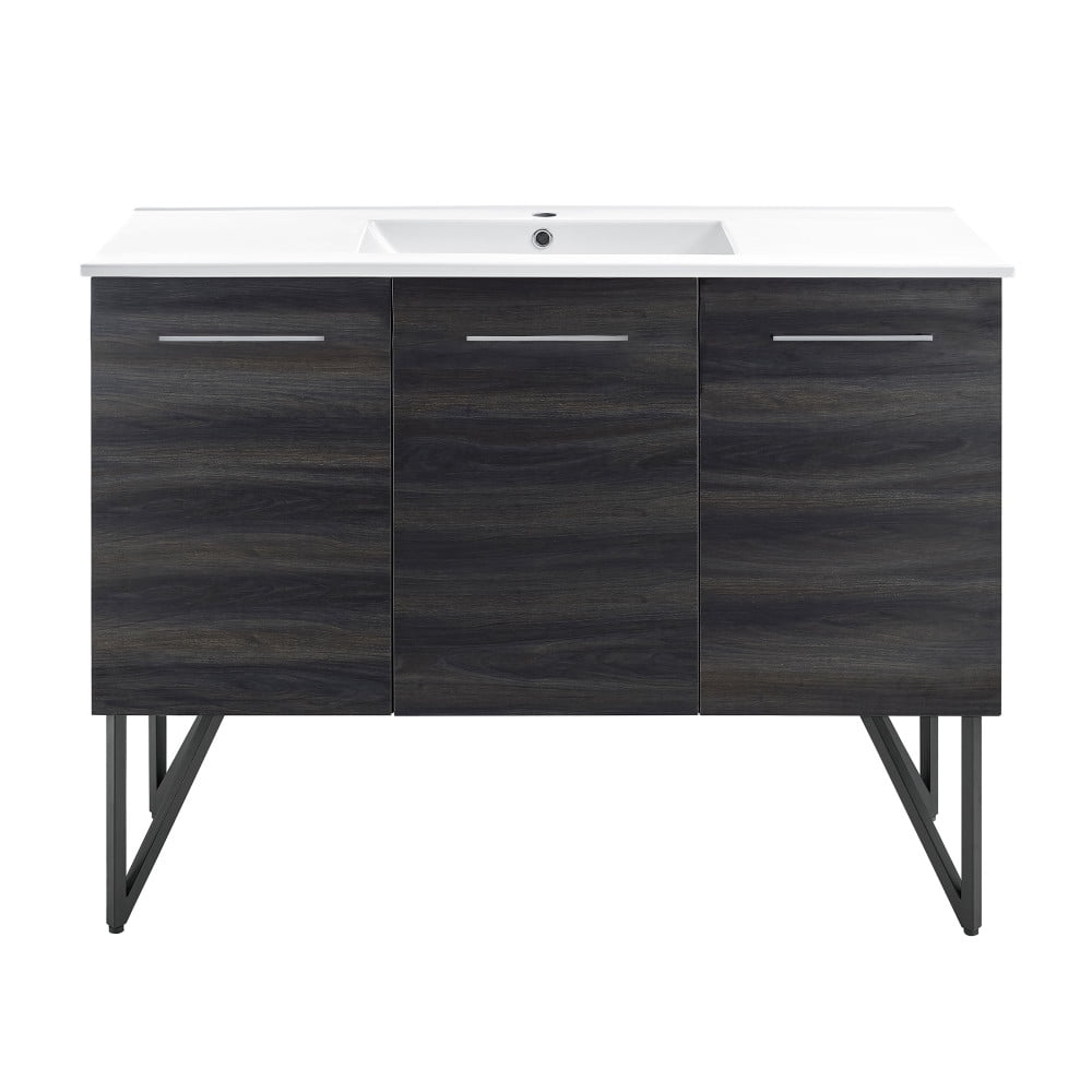 Annecy 48" Black Walnut Freestanding Bathroom Vanity with White Basin