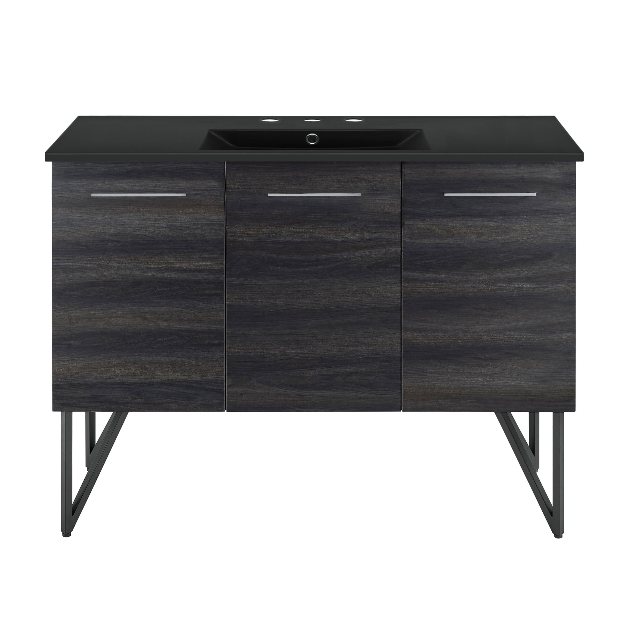 Annecy 48 in. Black Walnut Bathroom Vanity With Black, 3-Hole Ceramic Sink Top