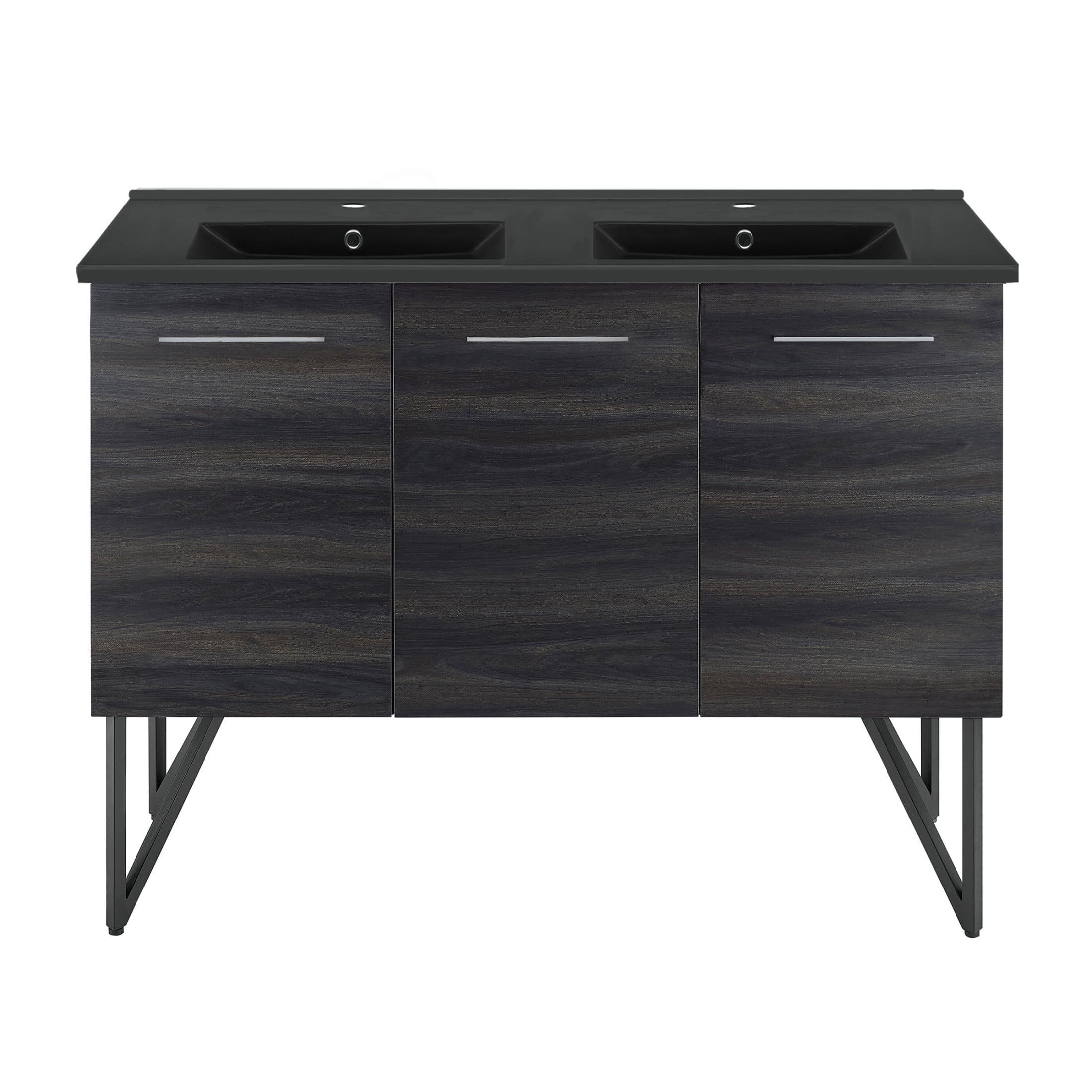 Annecy 48 in. Black Walnut, Double Basin Bathroom Vanity With Black ...