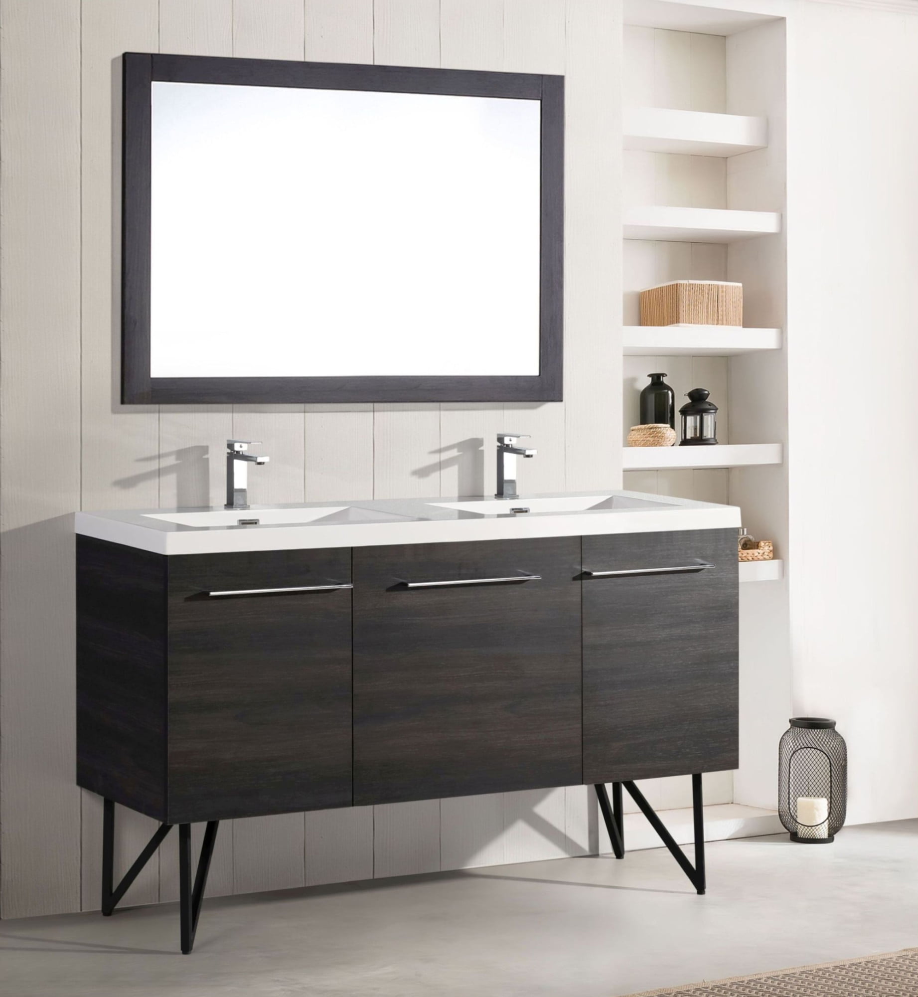 Annecy 60" Black Walnut Double Sink Freestanding Bathroom Vanity