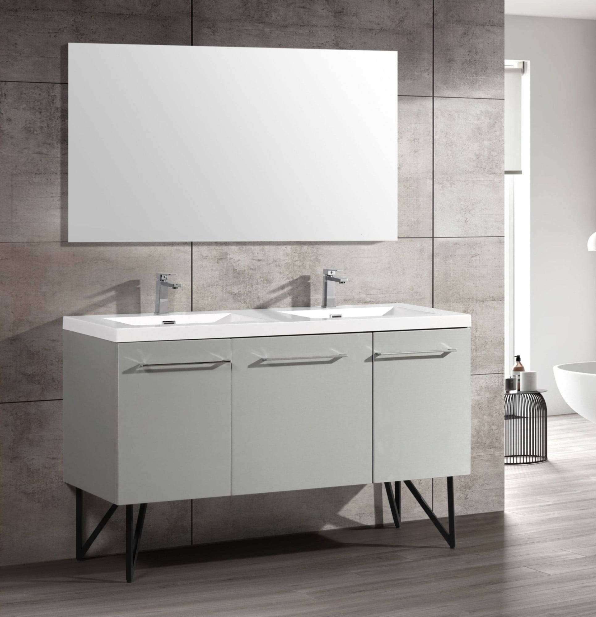 Annecy 60" Double Gray Freestanding Bathroom Vanity with Ceramic Top
