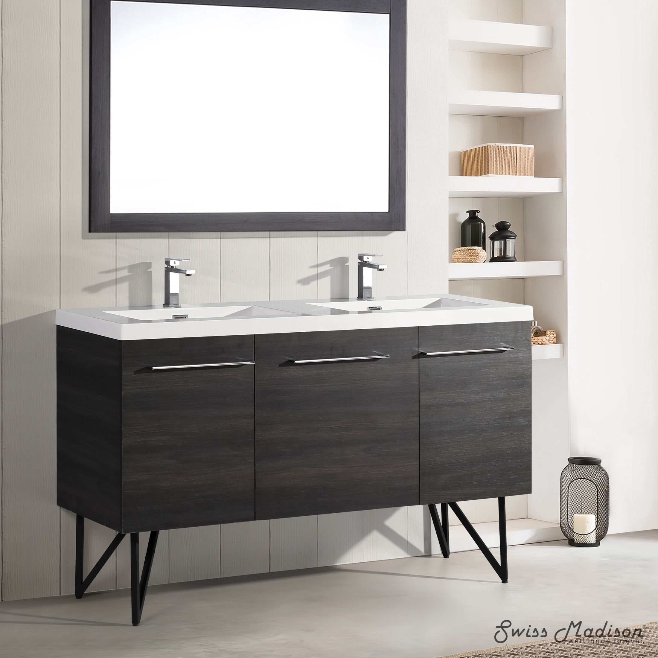 Annecy 60" Freestanding Bathroom Vanity in Black Walnut with Sink Top