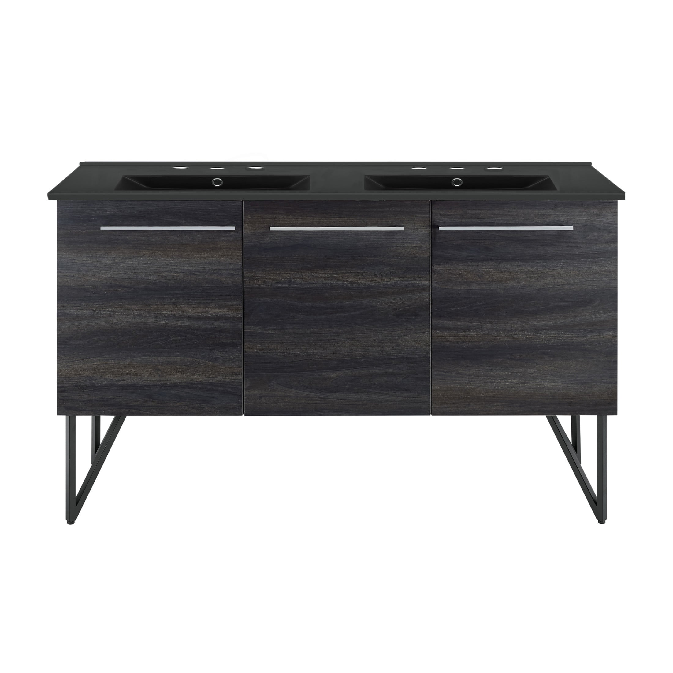 Annecy 60 in. Black Walnut, Double Basin Bathroom Vanity With Black, 3-Hole Artificial Stone Sink Top