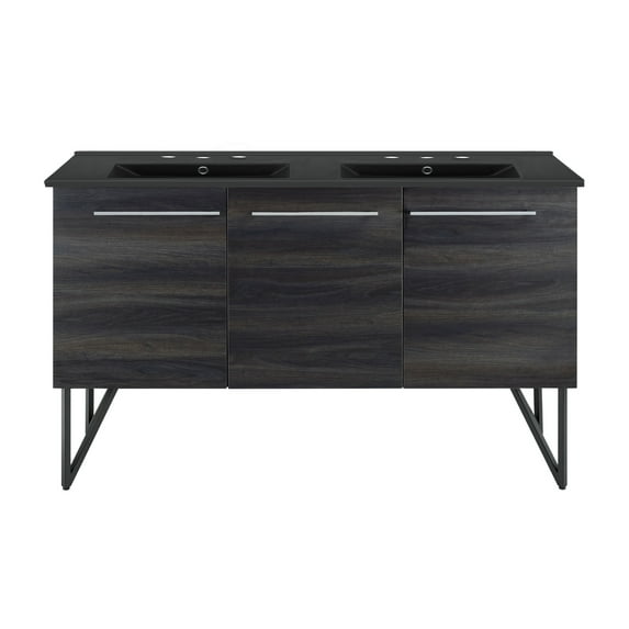 Annecy 60 in. Black Walnut, Double Basin Bathroom Vanity With Black, 3-Hole Artificial Stone Sink Top