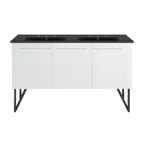 Annecy 60 in. White, Double Basin Bathroom Vanity With Black, 3-Hole ArtificialStone Sink Top