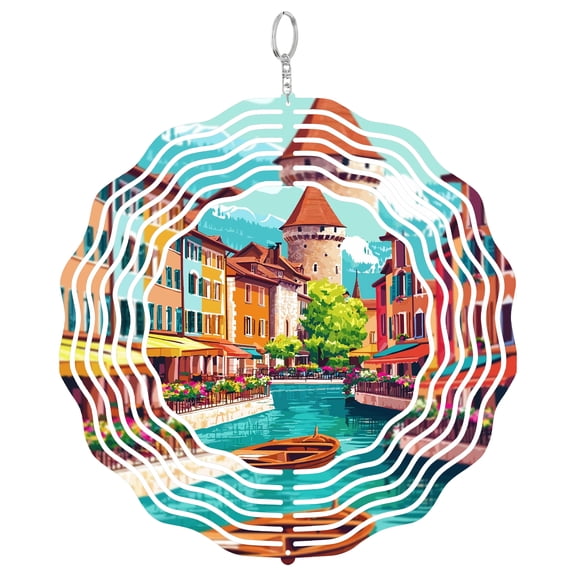 Annecy France Lake View 3D Wind Spinner Kinetic Yard Decor