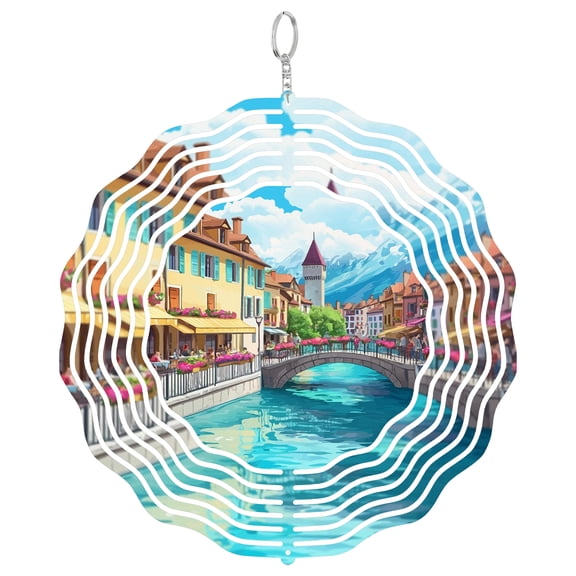 Annecy France Lake View 3D Wind Spinner Stainless Steel Yard Art Garden Decor Gift For Nature Lover