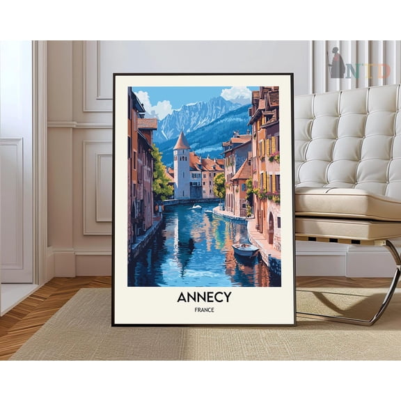 Annecy France Lake View Wall Art Travel Decor Artwork Print, Unframed Paper Poster 8x10in