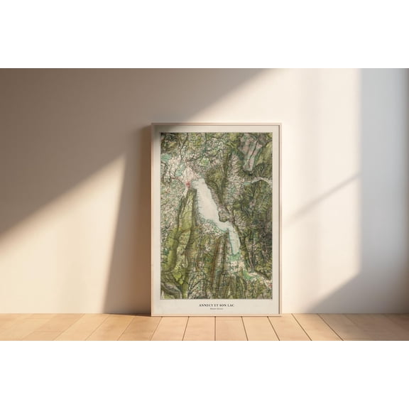 Annecy Lake Vintage Map Poster, French Alps Wall Art, Unframed Paper Poster 8x10in