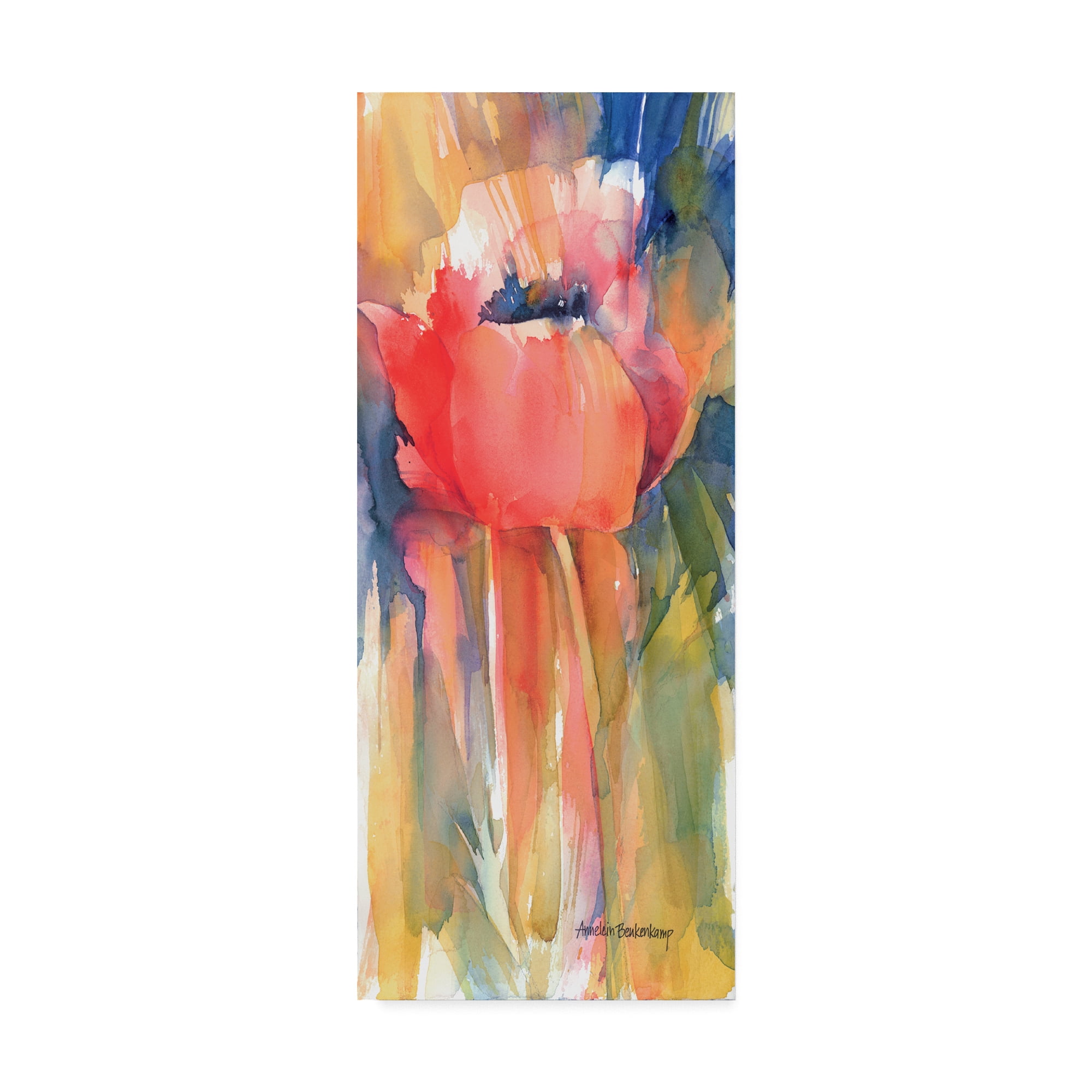Posing Red Flower Watercolor Canvas Art, 32" x 14"