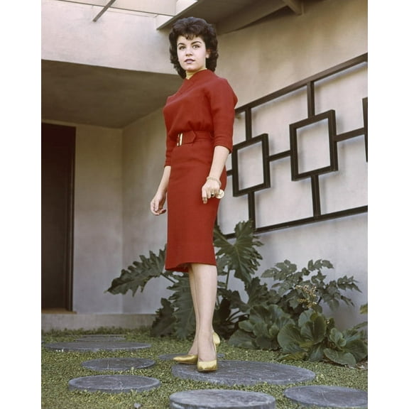 Annette Funicello 1960's In Red Glamour Outfit Outside House 24X36 Classic Hollywood Poster