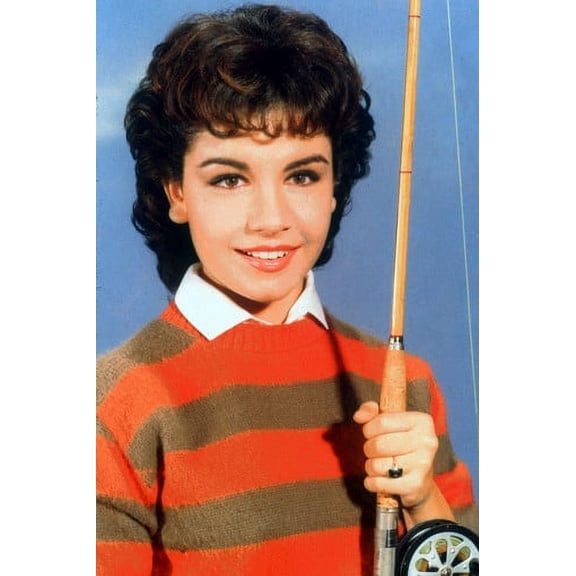 Annette Funicello 24x36 Poster Young Smiling Pose Holding Fishing Rod