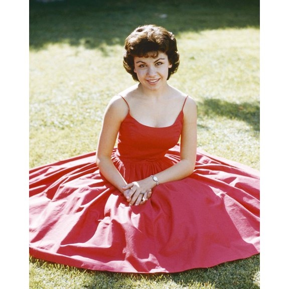 Annette Funicello Beautiful Smiling Pose In Red Glamour Outfit Sitting On Grass 24X36 Classic Hollywood Poster