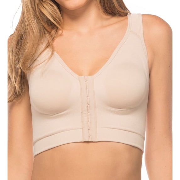 Annette Women's Seamless Post Surgery Long Line Bra with Side Support, beige, S/M