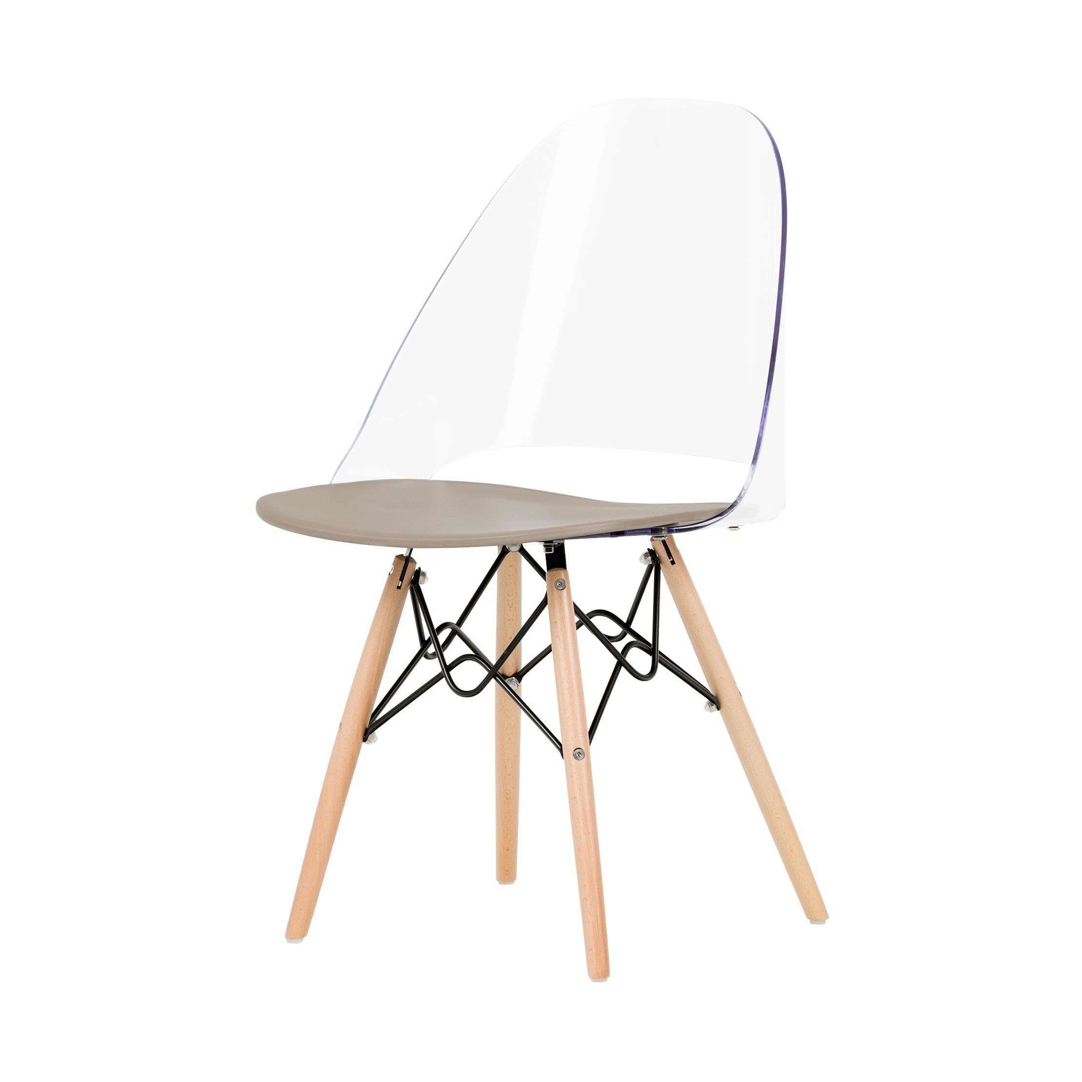 Soft Gray Clear Plastic and Wood Office Chair