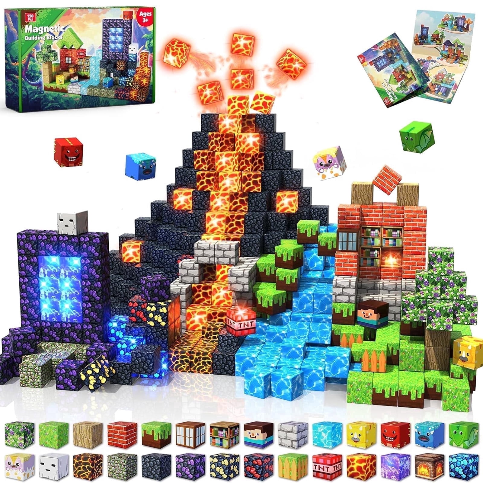 Annexfun 150 Pcs Magnetic Building Blocks Set with Light Blocks