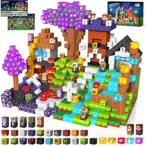 Annexfun 150pcs Magnetic Blocks with Light Blocks, Stem Educational Magnet Toys for Kids Ages 3 , Montessori Magnetic Cubes, Creative Construction Building Cubes Set for Boys Girls