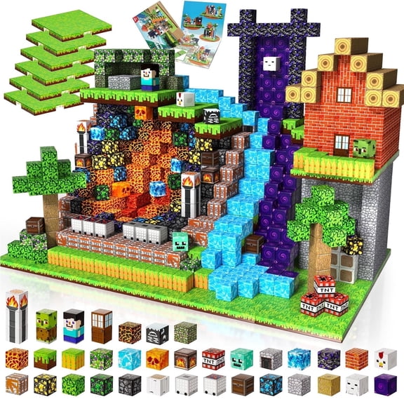 Annexfun 200Pcs Magnetic Building Blocks with 6 Base Plate, Magnetic Blocks Cubes for Kids Ages 4-8, Stacking Magnet Blocks STEM Building Toys for Boys Girls Ages 3 4 5 6 7 8-12 Birthday Gifts