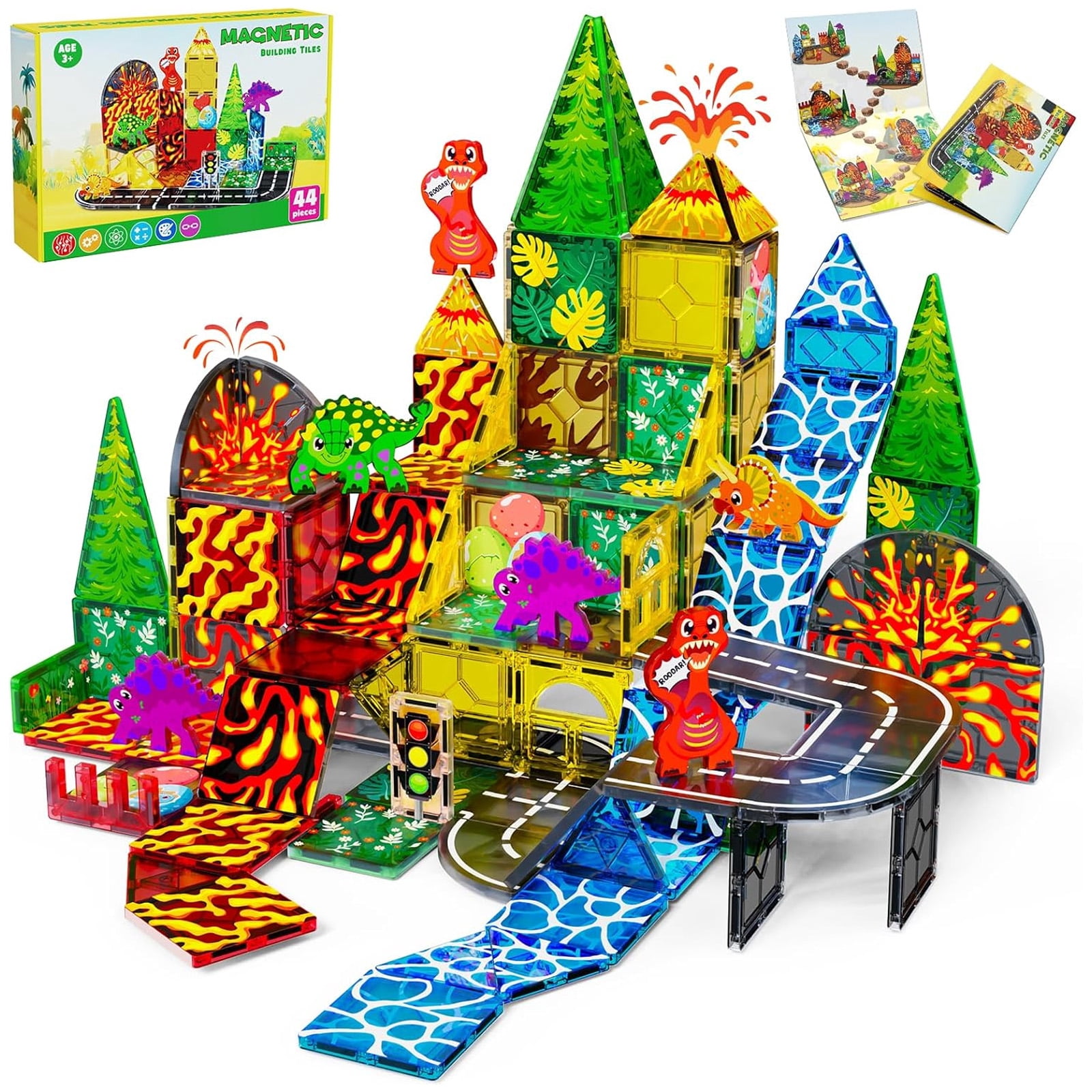 Annexfun Magnetic Tiles,Lava Dinosaur Magnetic Building Blocks for Kids ...