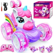 Annexfun Unicorn Remote Control Car Toys for Girl - RC Stunt Cars 4WD 360° Rotating | Pink Remote Control Vehicle 2.4GHz Toy Car with LED Lights, Birthday Gift for 3 4 5 6 7 8 9 Year Old Girls