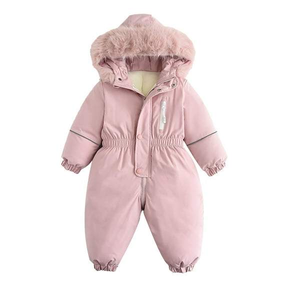 Annhoo 1-4 Years Toddler Unisex Baby Jumpsuits Thick Casual Fleece Lined Hooded Winter Warm Full-Zip Rompers with Pockets