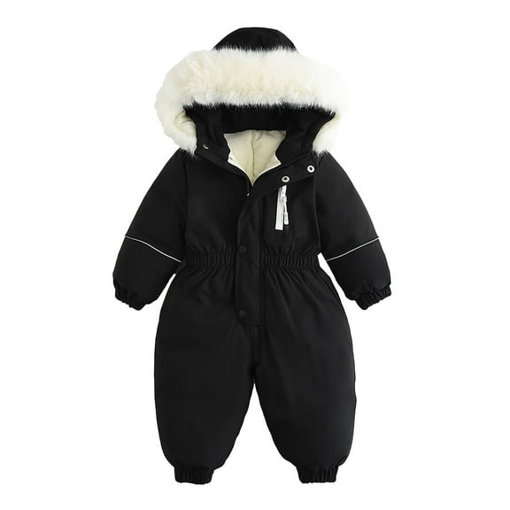 Annhoo 1-4 Years Toddler Unisex Baby Jumpsuits Thick Casual Fleece Lined Hooded Winter Warm Full-Zip Rompers with Pockets