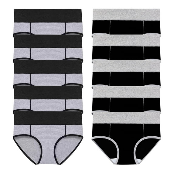 Annhoo 10PCS Cotton Underwear for Women Plus Size High Waist Color Block Traceless Panties Cozy Full Coverage Briefs