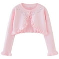 thumbnail image 1 of Annhoo 18M-7Y Sweaters Shirts for Baby Girls Ruffles Button Long Sleeve Cropped Tops Solid Color Outdoor Toddler Child Cardigan, 1 of 7
