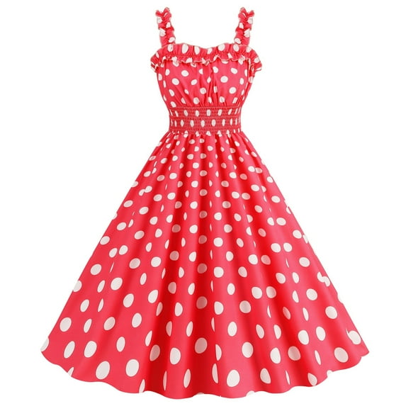 Annhoo 1950s Dress for Women Vintage Polka Dots Sleeveless Cocktail Party Dress Ladies Retro A-Line Dress