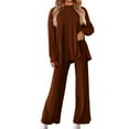 thumbnail image 1 of Annhoo 2 Piece Sets for Women Fall Crew Neck Side Slit Long Sleeve Tops and Wide Leg Pants Casual Solid Outfits, 1 of 9