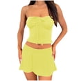 thumbnail image 1 of Annhoo 2 Piece Skirt Outfits for Women Sleeveless Drawstring Ruched Tube Cropped Tops and Low Wasit Mini Skorts Sets, 1 of 2
