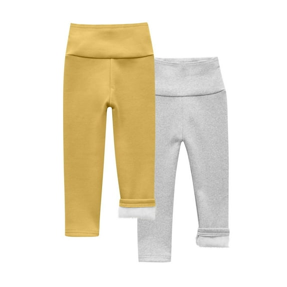Annhoo 2PC Baby Girls Winter Leggings Fleece Lined Warm Elastic Basic Pants Solid Color Thick Tights for Toddler Kids 2-9T