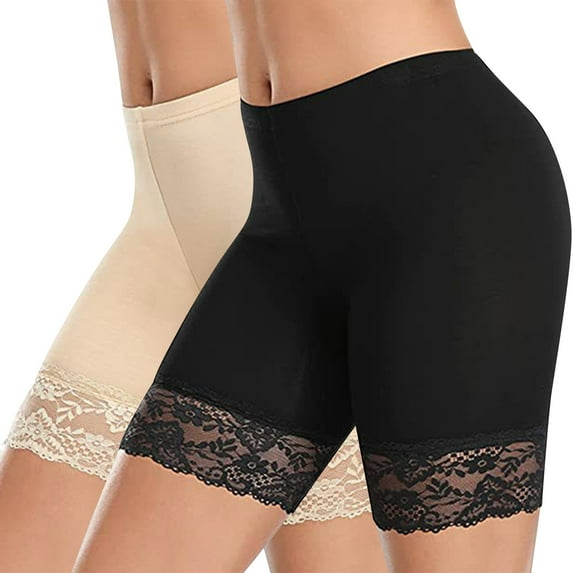 Annhoo 2PCS Womens Panties Mid Waist Lace Trim Boyshorts Underwear Stretch Butt Lifting Leggings Under Dresses