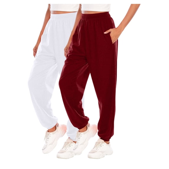 Annhoo 2PCS Womens Sweatpants High Elastic Waisted Cinch Bottom Pants Casual Athletic Running Joggers with Pockets