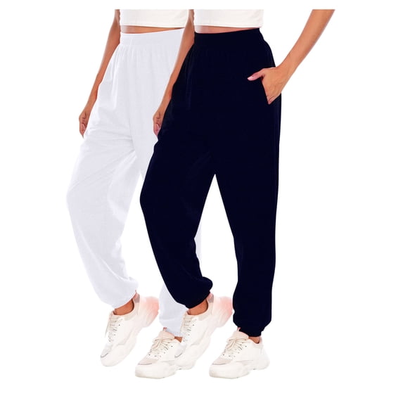 Annhoo 2PCS Womens Sweatpants High Elastic Waisted Cinch Bottom Pants Casual Athletic Running Joggers with Pockets