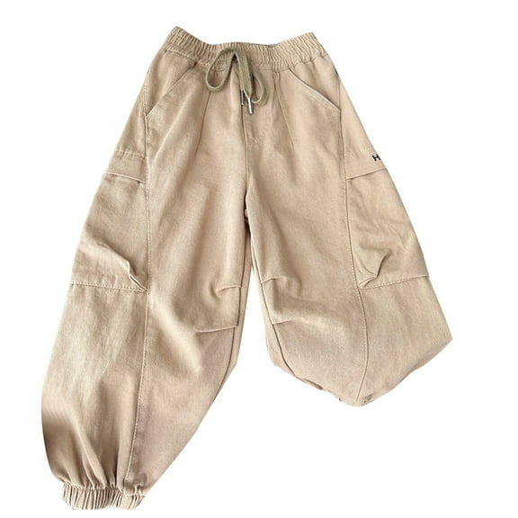 Annhoo 3-11 Years Child Baby Cargo Pants for Boys Girls Cotton Baggy Loose Elastic Waist Sweatpants Drawstring Pockets Bloomers