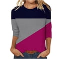 thumbnail image 1 of Annhoo 3/4 Length Sleeve Womens Tops Trendy Color Block Crewneck T Shirts Fall Going out Lounge Blouse Tees, 1 of 5