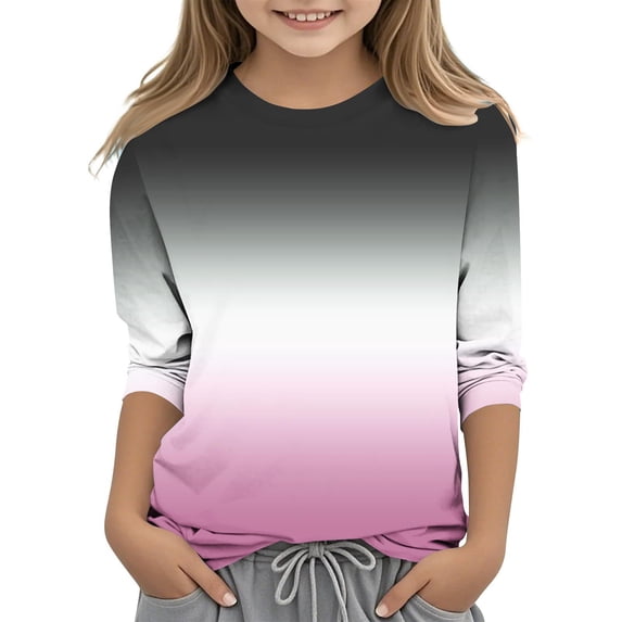 Annhoo 3/4 Sleeve Boys Girls Shirts Gradient Crew Neck Lightweight Toddler Tops Trendy Basic Kids Clothes Pullover 3-12 Years