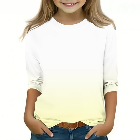 Annhoo 3/4 Sleeve Boys Girls Shirts Gradient Crew Neck Lightweight Toddler Tops Trendy Basic Kids Clothes Pullover 3-12 Years