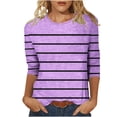 thumbnail image 1 of Annhoo 3/4 Sleeve Shirts for Women Summer Fashion Strip Printed Round Neck T Shirts Casual Comfy Blouse Tees, 1 of 4