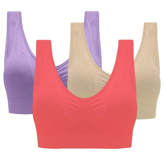 Annhoo 3 PCS Sports Bras for Women Plus Size Push up Wireless Mesh Cropped Tank Tops Breathable Yoga Bralettes
