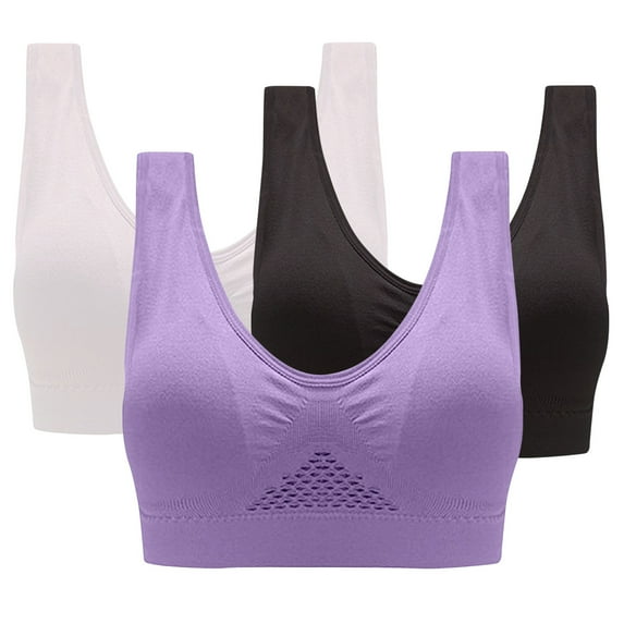 Annhoo 3 PCS Sports Bras for Women Plus Size Push up Wireless Mesh Cropped Tank Tops Breathable Fitness Yoga Bralettes