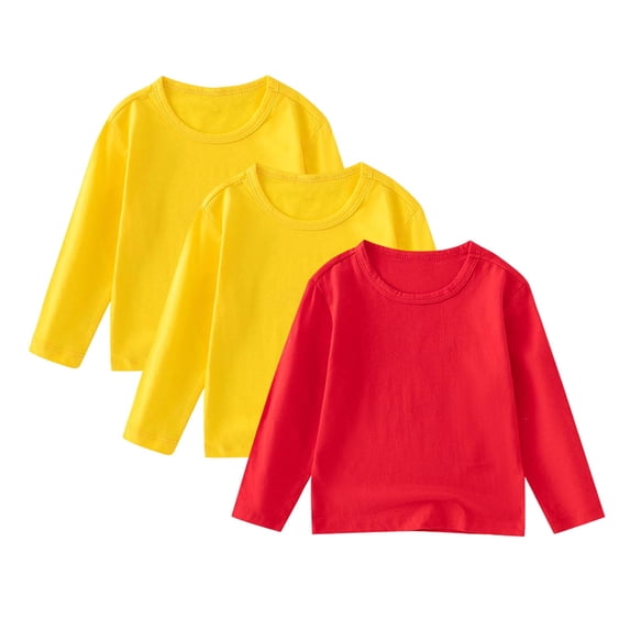 Annhoo 3 Pack Toddler Cotton Shirt Soft Long Sleeve Solid Color Round Neck Shirts Basic Trendy Clothes