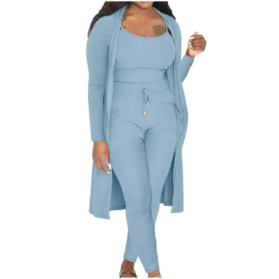 Annhoo 3 Piece Outfits for Women Long Sleeve Cardigans Cami Tank Tops and High Waist Leggings Knitted Outfits
