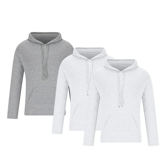 Annhoo 3PC Plus Size Men's Sweatshirts Solid Color Drawstring Long Sleeve Shirts with Hooded Casual Fall Winter Basic Tops
