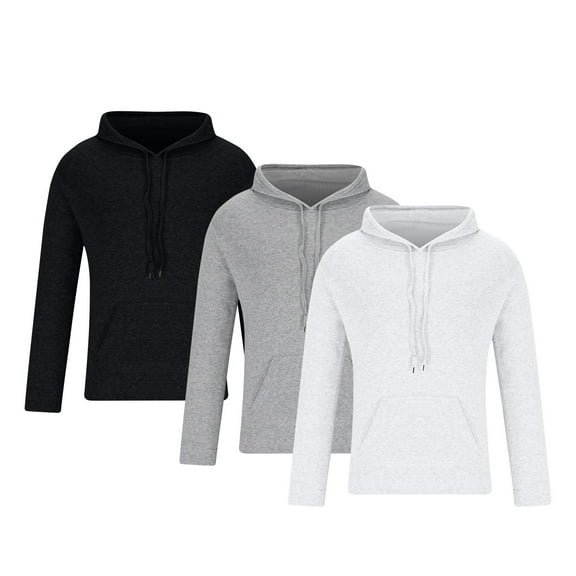 Annhoo 3PC Plus Size Men's Sweatshirts Solid Color Drawstring Long Sleeve Shirts with Hooded Casual Fall Winter Basic Tops