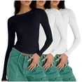 thumbnail image 1 of Annhoo 3PCS Fall T Shirt for Women Casual Long Sleeve Round Neck Tight Crop Blouses Basic Solid Color Slim Tops, 1 of 4